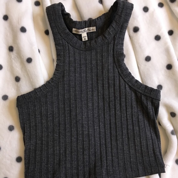 Express - Grey Ribbed Sleeveless Crop Top - Picture 1 of 4